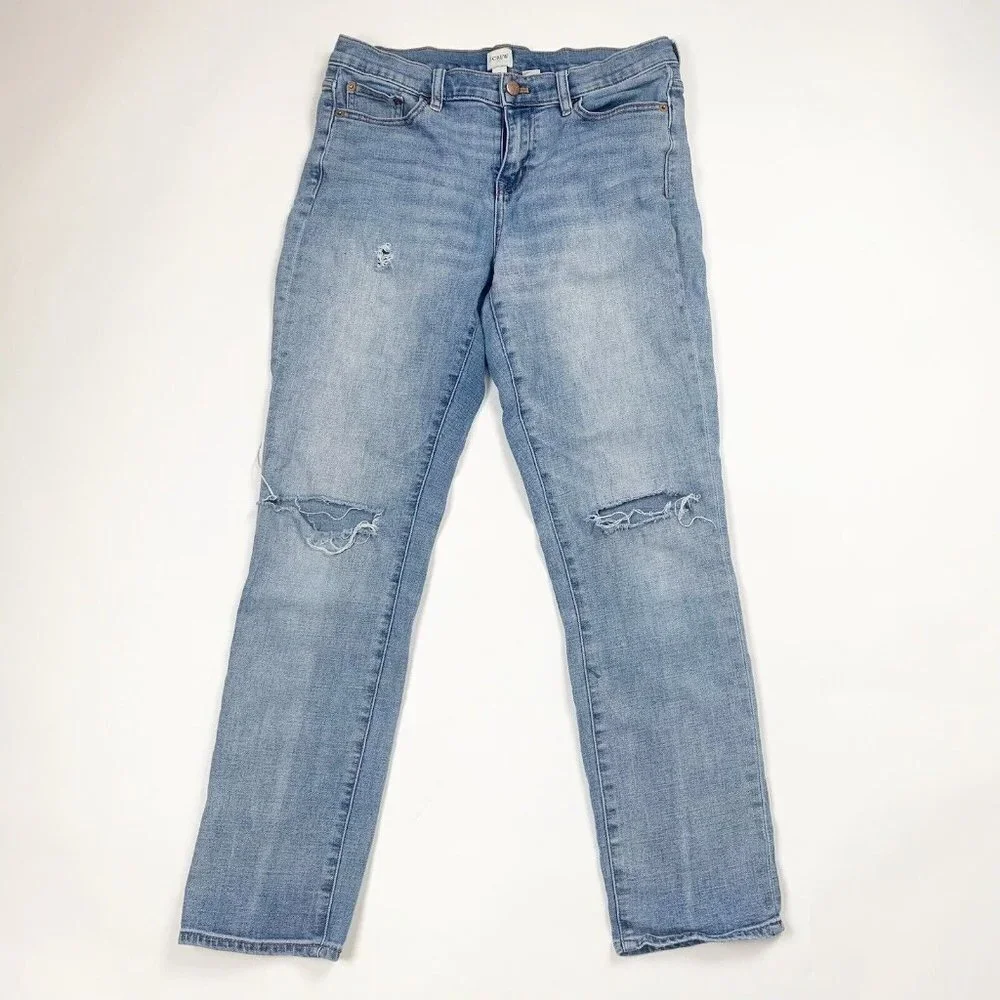 J Crew Jeans 28 Straight Leg Destroyed Distressed Medium Wash Women’s